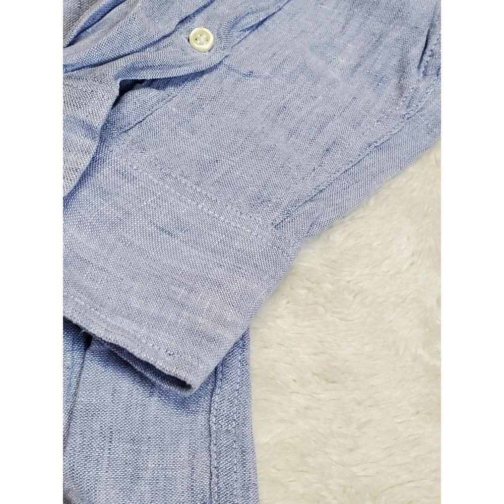 J. Crew Blue Linen Blend Button Dress Shirt Slim Fit Men Large Casual Classic